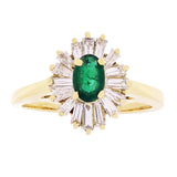 18k Yellow Gold 0.75ctw Emerald & Diamond Snowflake Petite Cluster Ring Size 6.5