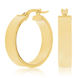 Italian 14k Yellow Gold Small Flat Tube Hollow Hoop Earrings