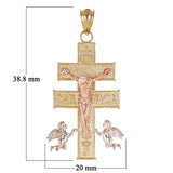 14k Tri Color Gold Caravaca Crucifix Cross Charm Pendant 1.5" 2.9 grams
