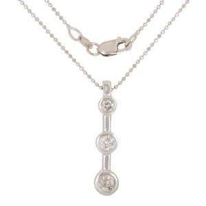 14k White Gold 0.75ctw 3 Stone Diamond Anniversary Bar Pendant Necklace 18"