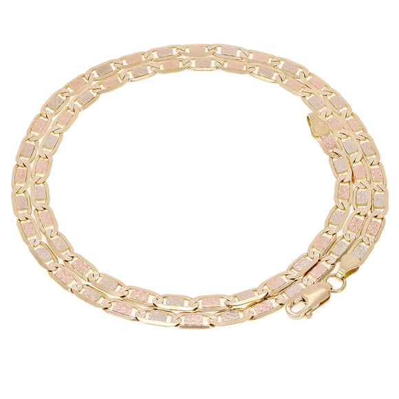 14k Tri Color Gold Pave Valentino Mariner Link Chain Necklace 20