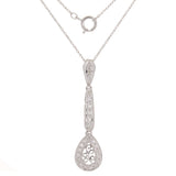 14k White Gold 0.25ctw Diamond Pave Vintage Style Drop Pendant Necklace 18"