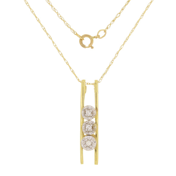 10k Yellow Gold 0.05ctw Diamond Three-Stone Ladder Pendant Necklace