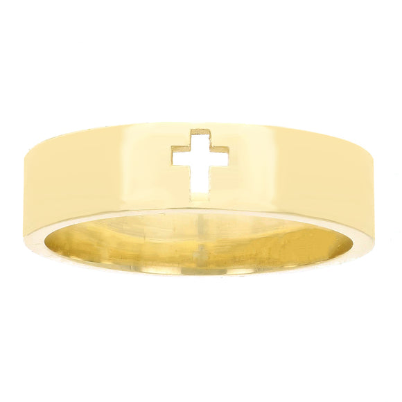 14k Yellow Gold Cutout Cross Ring Band Size 6.5 - 5mm 4.8 grams