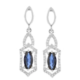 14k White Gold 0.30ctw Sapphire & Diamond Vintage Style Dangle Earrings