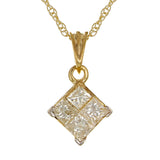 14k Yellow Gold 1ctw Diamond Square Pendant Necklace Set