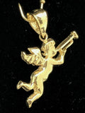 14k Yellow Gold Baby Angel Playing Trumpet Horn Charm Pendant 1.2 grams