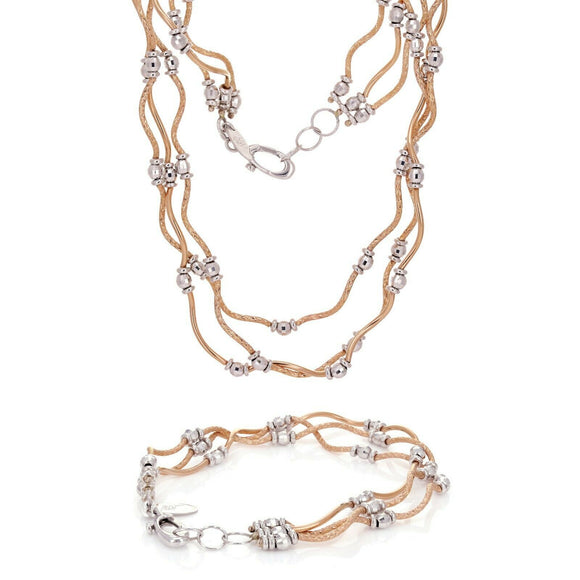 14k Two Tone Gold Diamond Cut Wave & Ball Beads Necklace & Bracelet Set 47.7gram