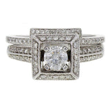 14k White Gold 0.80ctw Diamond Deco Style 2 Piece Wedding Ring Set Size 7