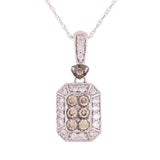 14k White Gold 0.38ctw Brown & White Diamond Rectangular Pendant Necklace 18"