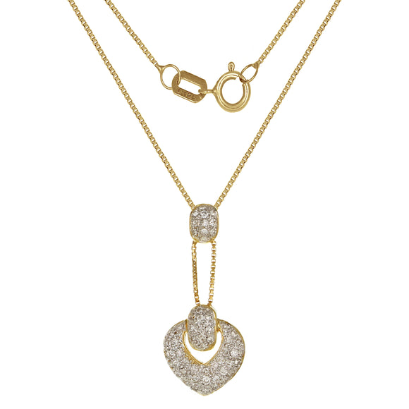 14k Yellow Gold 3/4ctw Diamond Dangle Heart Drop Pendant Necklace
