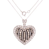 14k White Gold 1.05ctw Brown & White Diamond Heart Gift Pendant Necklace 18"