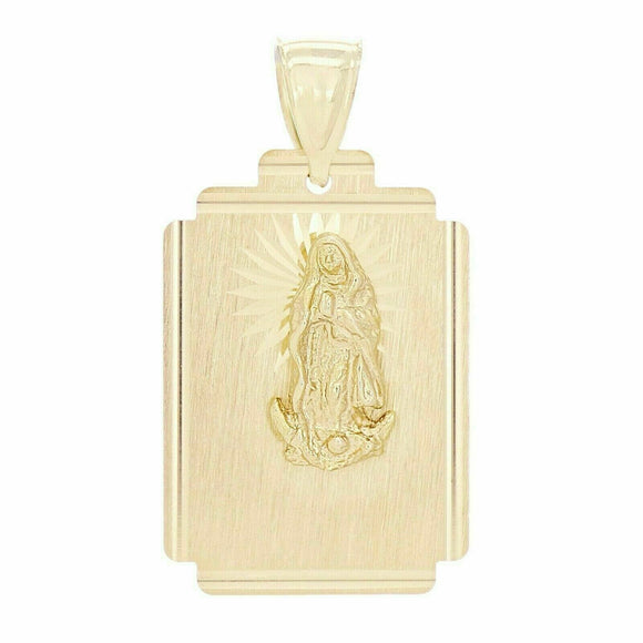 14k Yellow Gold Virgin Mary Guadalupe Pendant Rectangle Medal Charm 1.35