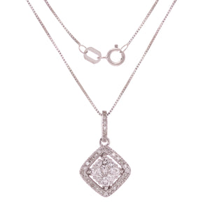 14k White Gold 0.50ctw Diamond Antique Style Halo Drop Pendant Necklace