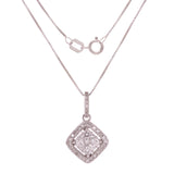 14k White Gold 0.50ctw Diamond Antique Style Halo Drop Pendant Necklace