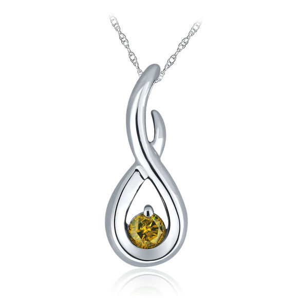10k White Gold 0.20ctw Yellow Diamond Solitaire Open Ribbon Pendant Necklace 18