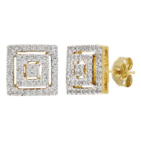 10k Yellow Gold 0.53ctw Diamond Pave Maze Square Stud Earrings