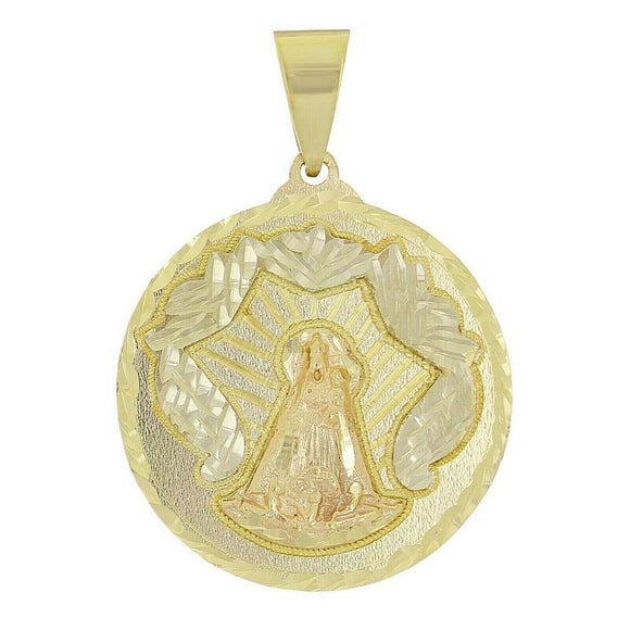 14k Tri Color Gold Blessed Mother and Baby Jesus Charm Pendant Medal 1.5