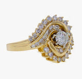14k Yellow Gold 0.85ct-0.35ctw Round Cut Center Diamond Cocktail Bridal Ring Sz7