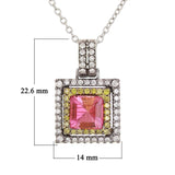 18k White Gold 0.68ctw Pink Tourmaline & Diamond Double Frame Pendant Necklace