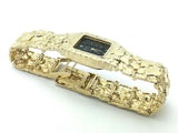 14k Yellow Gold Nugget Link Wrist Watch Bracelet Geneve Diamond Watch 7" 46.3g