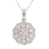 14k White Gold 1ctw Diamond Cluster Flower Pendant Necklace 18"