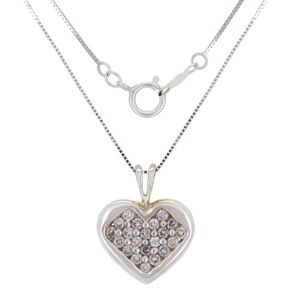 14k White Gold 0.50ctw Diamond Studded Heart Pendant Necklace