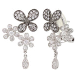 18k White Gold 0.78ctw Diamond Butterfly & Flower Nature Scene Dangle Earrings