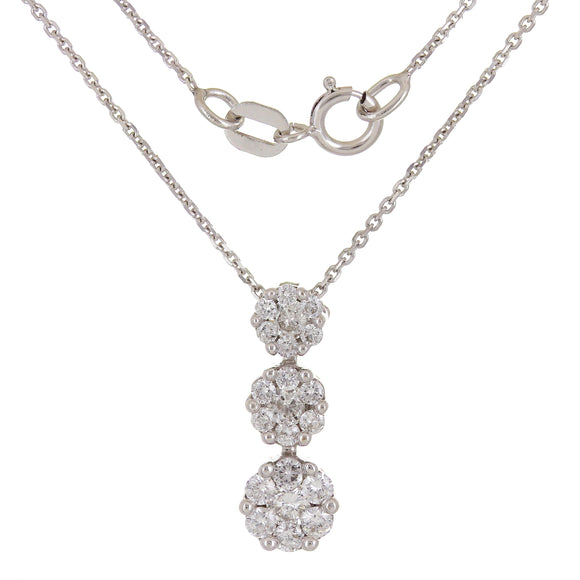 14k White Gold 0.50ctw Diamond Anniversary Floral Cluster Pendant Necklace 18
