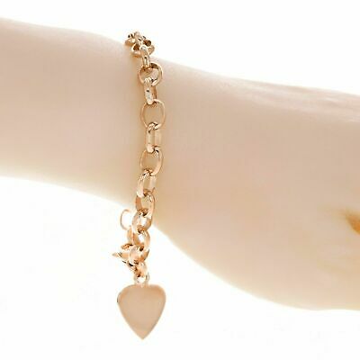10k Rose Gold Rolo Link Heart Tag Charm Bracelet 7