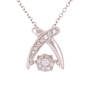 14k White Gold 0.15ctw Heartbeat Diamonds in Rhythm XOXO Pendant Necklace 18"