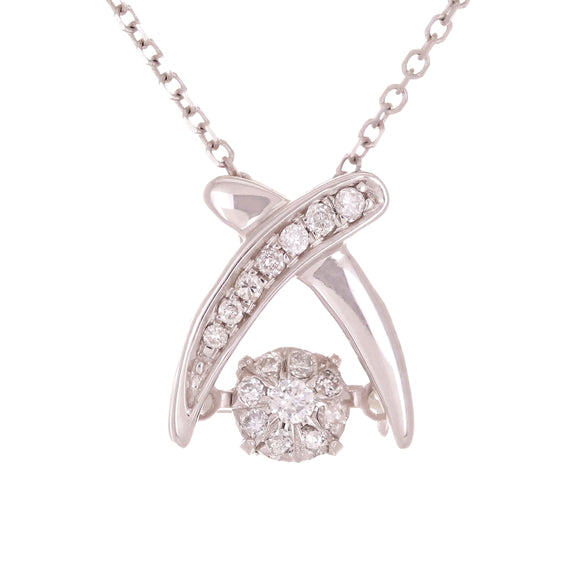 14k White Gold 0.15ctw Heartbeat Diamonds in Rhythm XOXO Pendant Necklace 18