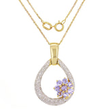 14k Yellow Gold 0.15ctw Tanzanite Flower Diamond Accent Oblong Pendant Necklace