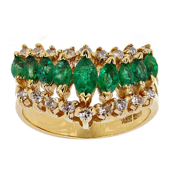 14k Yellow Gold 0.33ctw Marquise Emerald & Diamond Chevron Ring Size 5.5