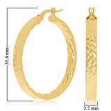 Italian 14k Yellow Gold Hollow Flat Tube Hoop Earrings 1.2" 3.7mm 3.3 grams