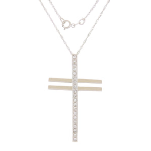 14k White Gold 0.39ctw Diamond 3-D Dimensional Modern Cross Pendant Necklace 18"
