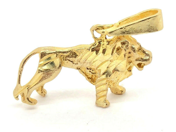 10k Yellow Gold Solid Animal Diamond Cut Lion Charm Pendant 3.2 grams