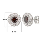 14k White Gold 0.80ctw Red & White Diamond Halo Cluster Stud Earrings