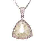 14k White Gold 0.12ctw Lemon Quartz & Diamond Trillion Halo Pendant Necklace