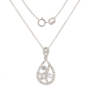 18k White Gold 0.65ctw Diamond Vine Design Pear Drop Pendant Necklace