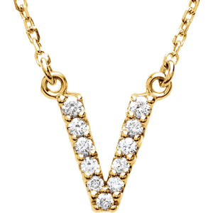 14k Yellow Gold Diamond Initial Letter V Alphabet Rolo Pendant Necklace 18"