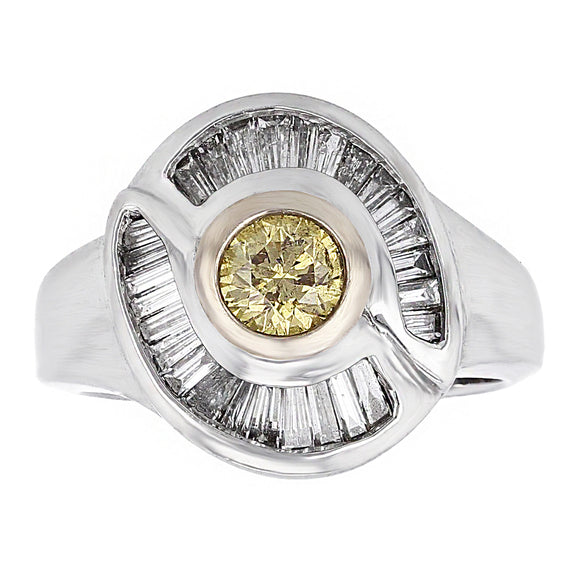 14k White Gold 1.05ctw Yellow & White Diamond Bezel Ring Size 7