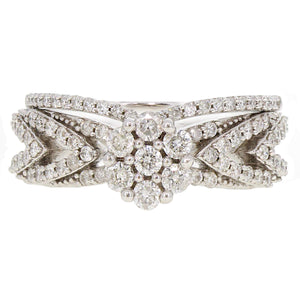 14k White Gold 1ctw Diamond Chevron Cluster Matching 2 Piece Bridal Ring Set