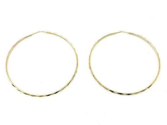 14k Yellow Gold Diamond Cut Round Hoop Earrings 2.6