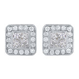 14k White Gold 0.80ctw Diamond Art Deco Style Square Stud Earrings