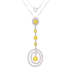 14k White Gold 0.40ctw Yellow Sapphire &  Diamond Circle Drop Pendant Necklace
