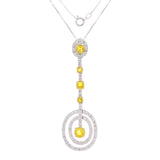 14k White Gold 0.40ctw Yellow Sapphire &  Diamond Circle Drop Pendant Necklace