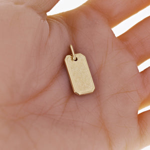 14k Yellow Gold Hammered Finish Small Dog Tag Charm Pendant 11.6mm 4.3 grams