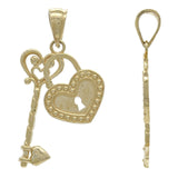 14k Yellow Gold Solid Heart Locket Key Charm Pendant 1.2 grams