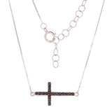14k White Gold 0.20ctw Black Diamond Sideways Cross Pendant Adjustable Necklace